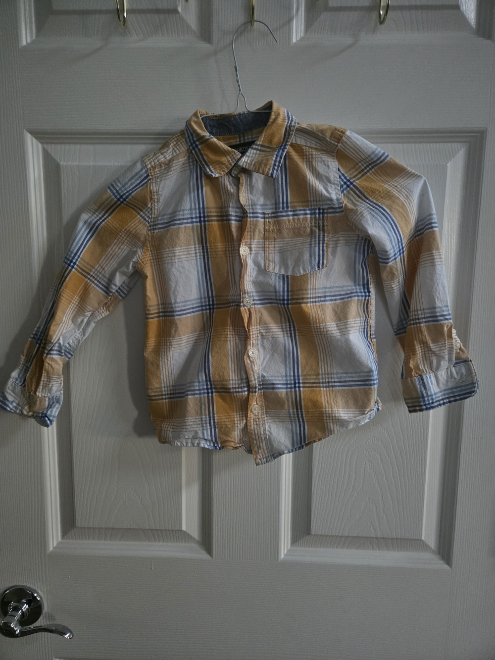 OshKosh B'gosh Yellow and Blue Plaid Button-Down Shirt- Size 5T